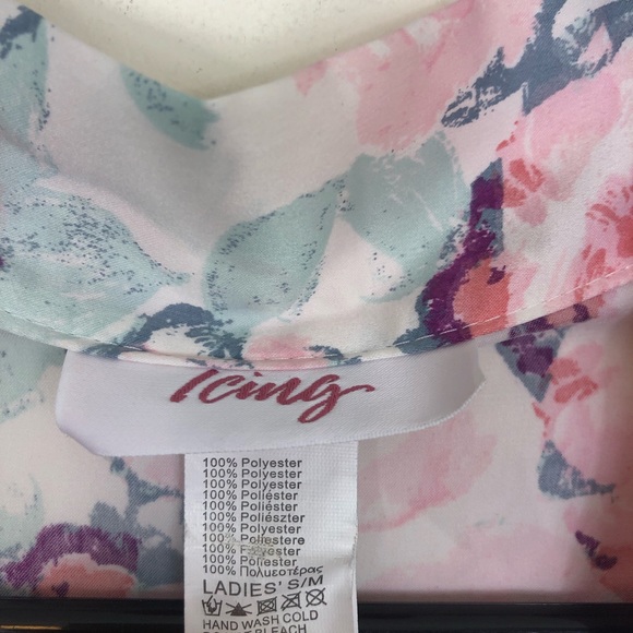 Floral Print Belted Satin Robe Sz S/M - Picture 4 of 9